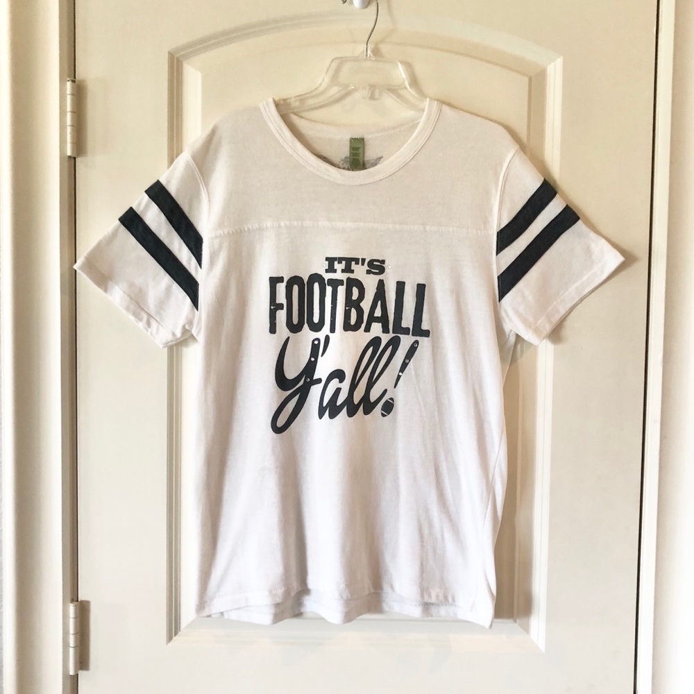 ATX Mafia Football Y'all Graphic Tee Size L Cream Gray Rhinestone Game Day Shirt